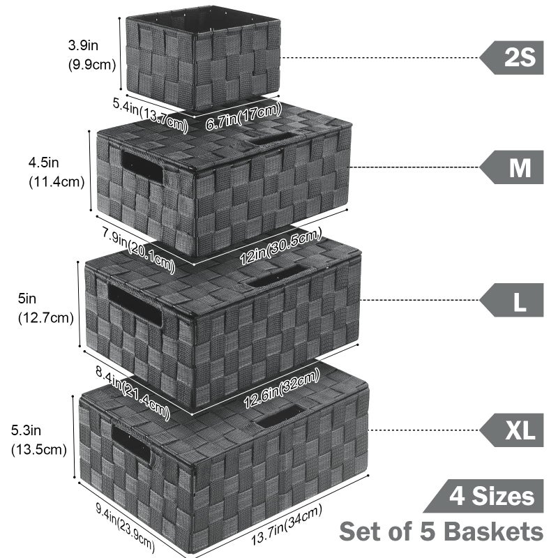 Uvellgift Storage Bins With Lids, Woven Storage Box Organizer Containers Decorative Baskets Cube For Clothes Bedroom Closet Office (5 Pack, Grey) - Image 2