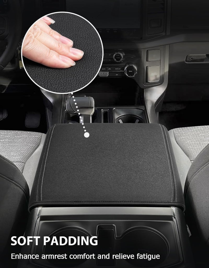 Eaglecover Center Console Cover for 2021-2026 Ford F150 Accessories, Vinyl Leather Middle Armrest Cusion Protector, Anti-Scratch, Black Gray Stitches, Bucket Seat Only(not for Work Station) - Image 4