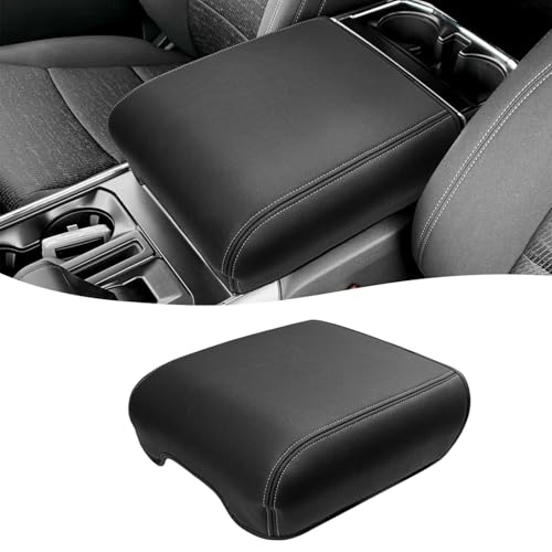 Eaglecover Center Console Cover for 2021-2026 Ford F150 Accessories, Vinyl Leather Middle Armrest Cusion Protector, Anti-Scratch, Black Gray Stitches, Bucket Seat Only(not for Work Station) - Image 1