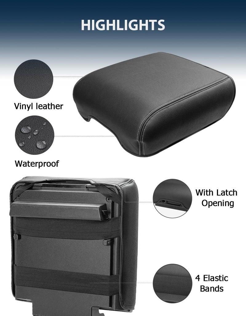 Eaglecover Center Console Cover for 2021-2026 Ford F150 Accessories, Vinyl Leather Middle Armrest Cusion Protector, Anti-Scratch, Black Gray Stitches, Bucket Seat Only(not for Work Station) - Image 5