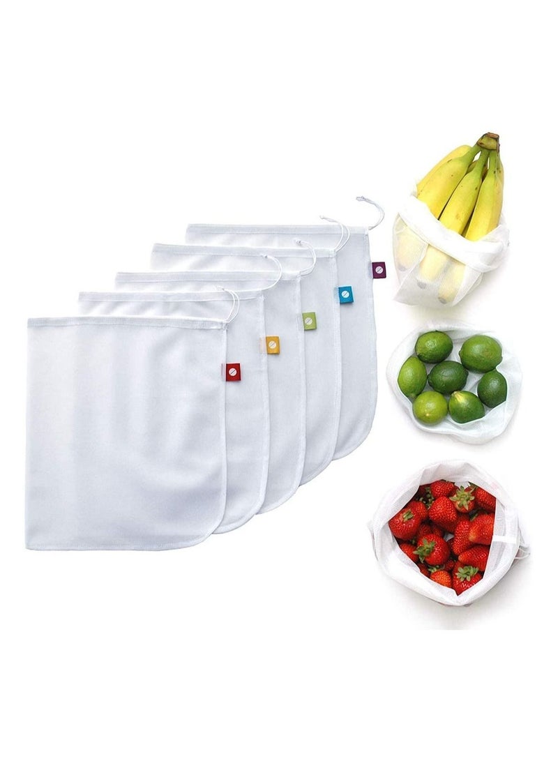 Y&D Reusable Produce Bags, Mesh Bags For Fruit Vegetable, Set of 5, Large, 12x14 in, Washable, Premium Strength, Zero Waste, Bag Drawstring, Vegetables Fruits Grocery - Image 1