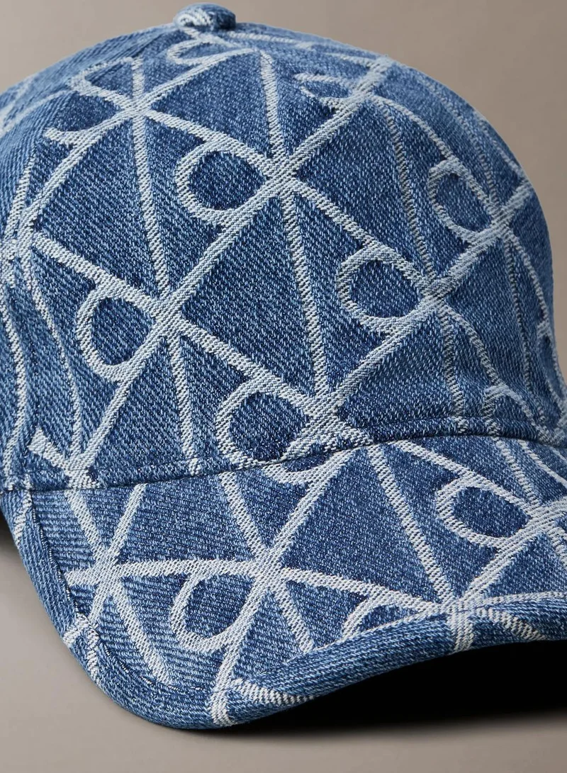 Calvin Klein Medium Wash Allover Emblem Logo Denim Baseball Cap for Women | Best Price UAE
