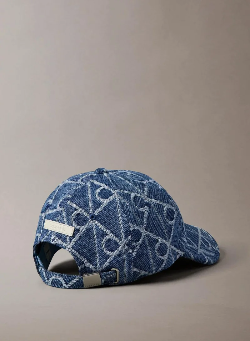 Calvin Klein Medium Wash Allover Emblem Logo Denim Baseball Cap for Women | Best Price UAE