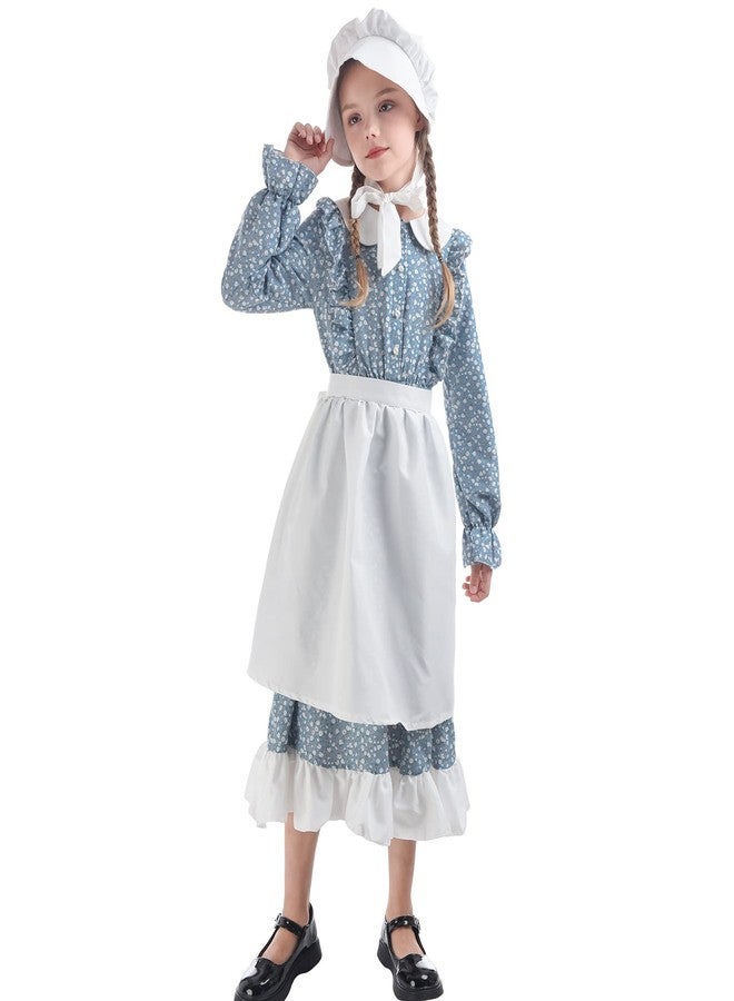 FCCAM FCCAM FCCAM Prairie Dresses for Girls Pioneer Costume 19th Century Long Sleeves Colonial Dress Blue XXL age over 4 years old - Image 2