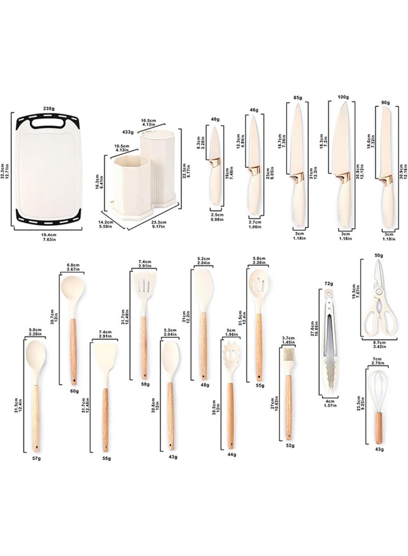 طقم مطبخ عصري 19 قطعة - لون رمادي فخم | طقم سكاكين ستانلس ستيل ومغارف سيليكون مع لوح تقطيع وحامل منظم | تصميم شيك وعصري للمطابخ الحديثة - Image 4
