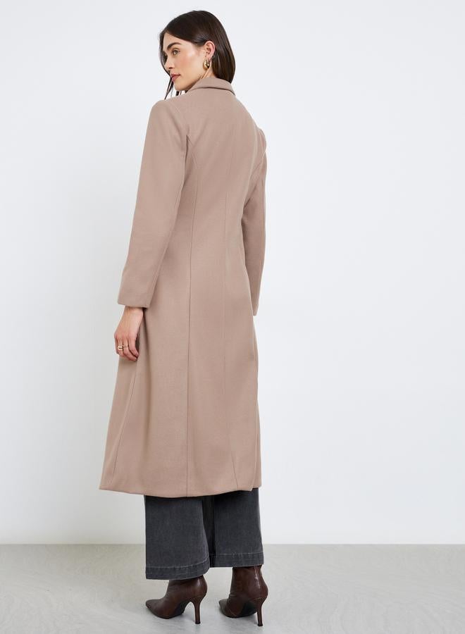 Styli Beige Regular Fit Wool Coat with Belt - Image 5