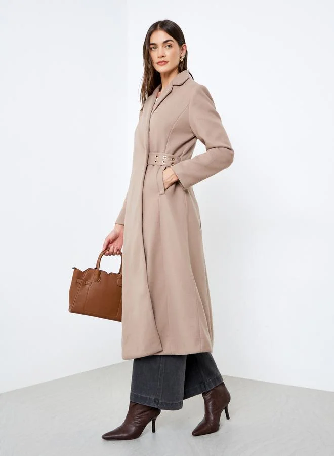 Styli Beige Regular Fit Wool Coat with Belt