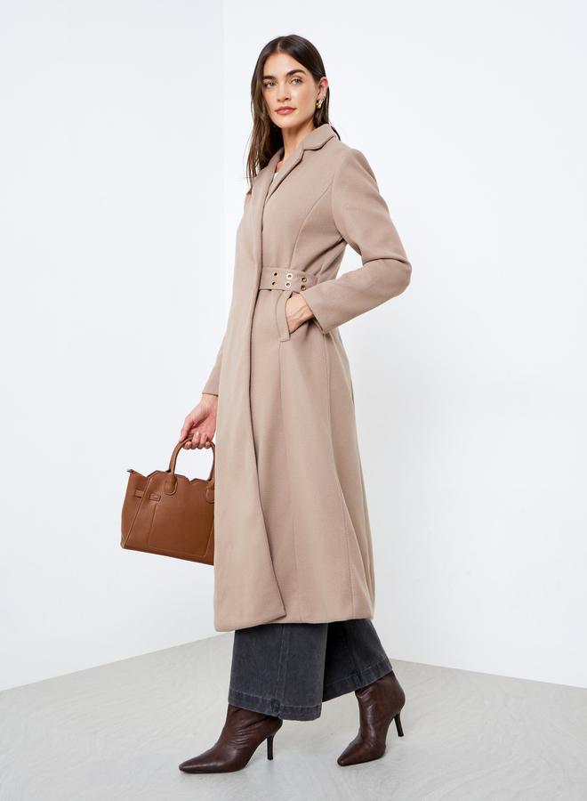 Styli Beige Regular Fit Wool Coat with Belt - Image 1