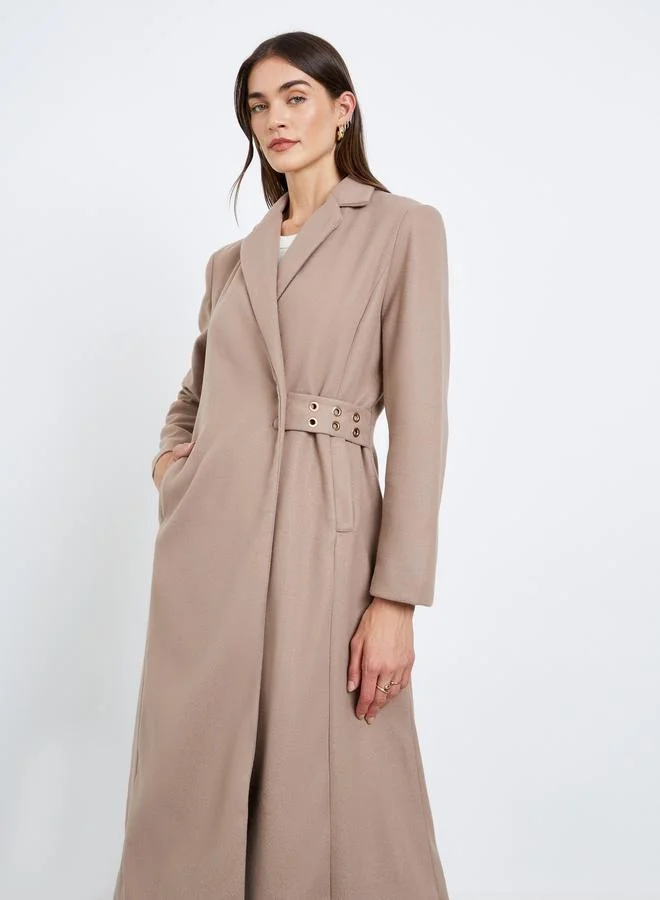 Styli Styli Beige Regular Fit Wool Coat with Belt