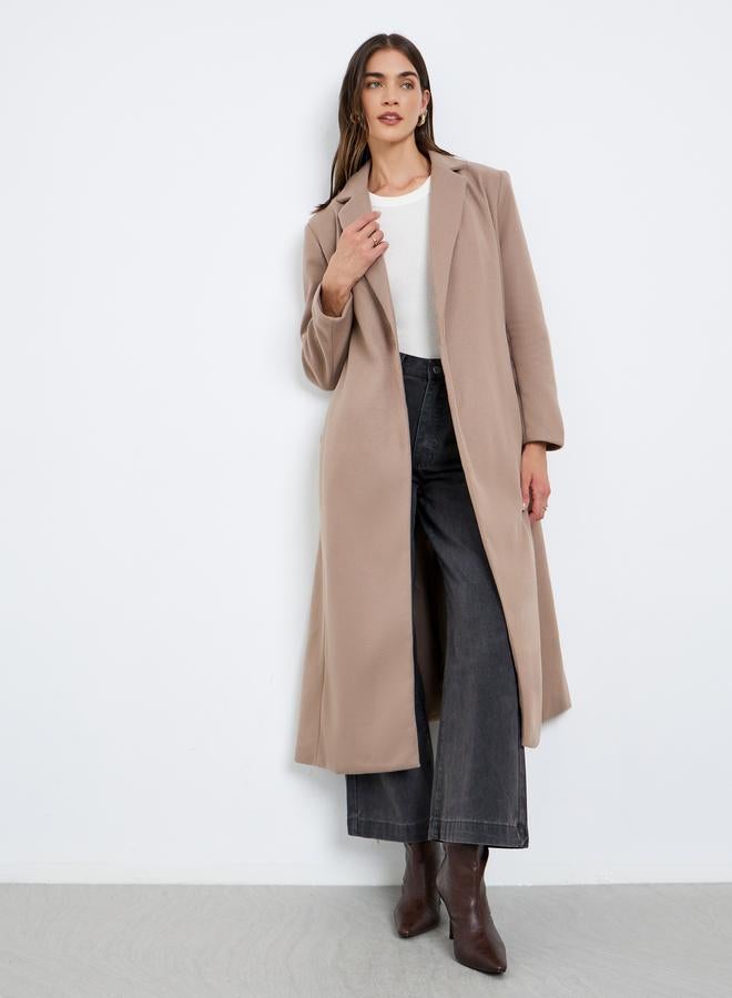 Styli Beige Regular Fit Wool Coat with Belt - Image 3