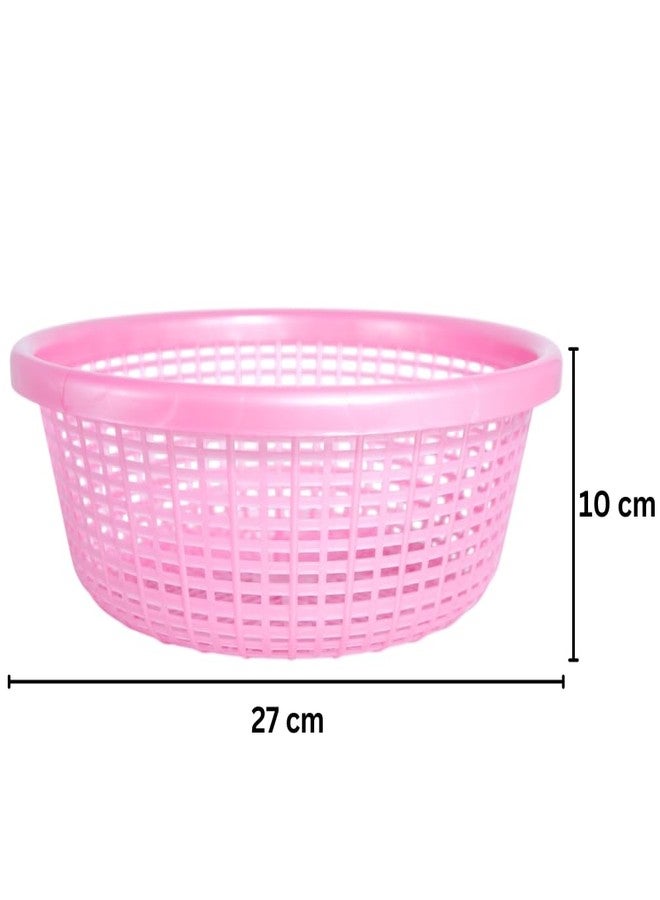 Morvi Avika Small-Medium Combo Round Organizer Plastic Storage Baskets| Kitchen, Bathroom, Office & Home – Durable, Stackable,Strainer Tokri For Fruits, Vegetables| Set of 2 | PINK BLUE - Image 3