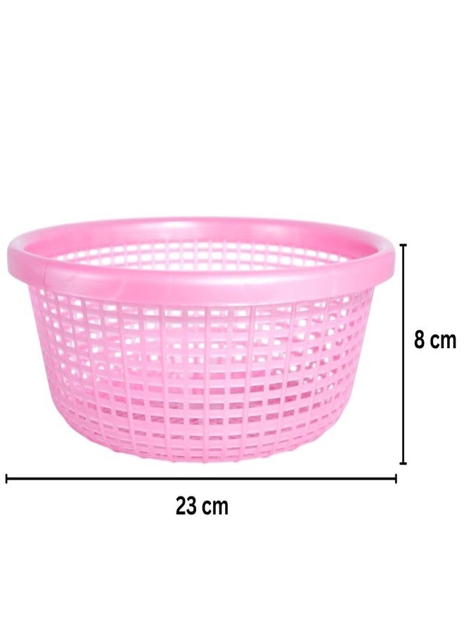 Morvi Avika Small-Medium Combo Round Organizer Plastic Storage Baskets| Kitchen, Bathroom, Office & Home – Durable, Stackable,Strainer Tokri For Fruits, Vegetables| Set of 2 | PINK BLUE - Image 2