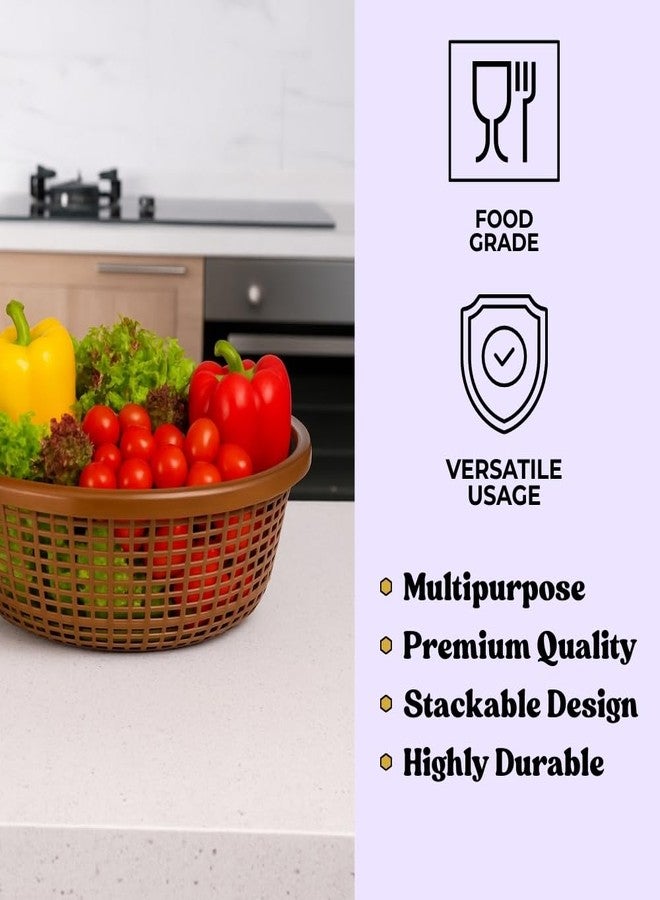 Morvi Avika Small-Medium Combo Round Organizer Plastic Storage Baskets| Kitchen, Bathroom, Office & Home – Durable, Stackable,Strainer Tokri For Fruits, Vegetables| Set of 2 | PINK BLUE - Image 4