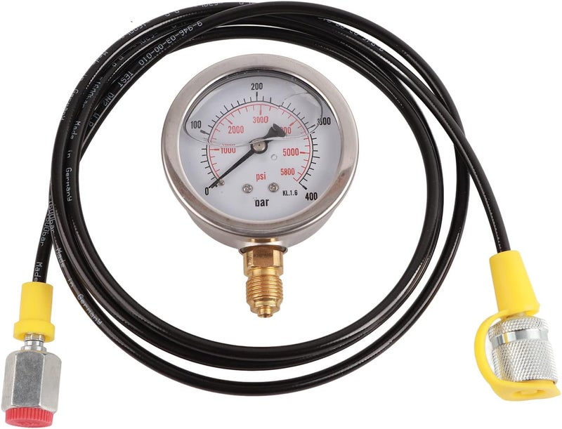 Hydraulic Test Kit Professional Grade with 400BAR 6000PSI Gauge 1.5M Hose M16x2 BSP1/4 Fitting for Hydraulic System Pressure Measurement Industrial Use - Image 1