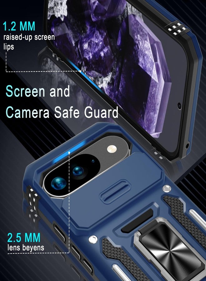 DEERLAMN جراب DEERLAMN لهاتف Google Pixel 10/10 Pro مع غطاء كاميرا منزلق + واقي شاشة (عبوة واحدة)، غطاء واقٍ مقاوم للصدمات من الدرجة العسكرية مع مسند حلقي دوار - أزرق داكن - Image 5
