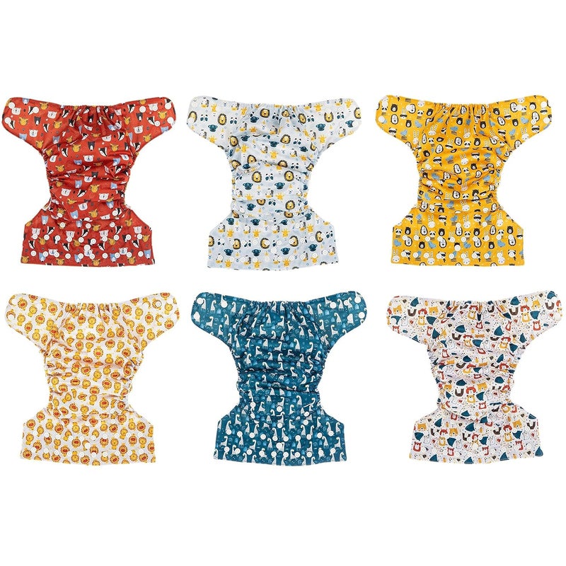 Simple Being Reusable Cloth Diapers, Double Gusset, One Size Adjustable, Washable Soft Absorbent, Waterproof Cover, Eco-Friendly Unisex Baby Girl Boy, six 4-Layers Microfiber Inserts (Boy Animals) - Image 4