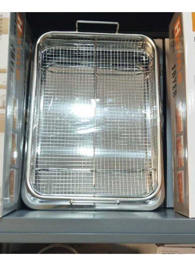 🍟 2-in-1 Rectangular Roasting Tray with Rack 🍟 Struggling to stick to your diet? Craving fried or crispy foods? With this healthy roasting set, you can prepare delicious crispy dishes without a single drop of oil. The set consists of two pieces: first, a non-stick roasting rack that ensures perfect cooking and a great crunch—without food sticking, scorching, or burning. You won't even need to flip the food, as the rack distributes heat evenly from both top and bottom, guaranteeing excellent, uniform cooking on all sides. The second piece is a fantastic tray that sits in the oven beneath the rack to catch any fat dripping from the food. - Image 1