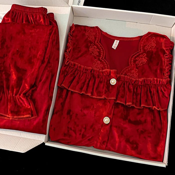 Korean Velvet Pajamas Set for Women Autumn-Winter 707# White  - Image 2