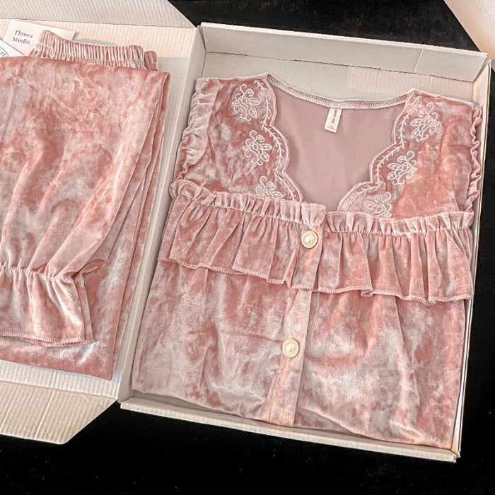 Korean Velvet Pajamas Set for Women Autumn-Winter 707# White  - Image 5