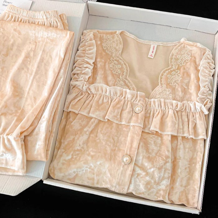 Korean Velvet Pajamas Set for Women Autumn-Winter 707# White  - Image 3