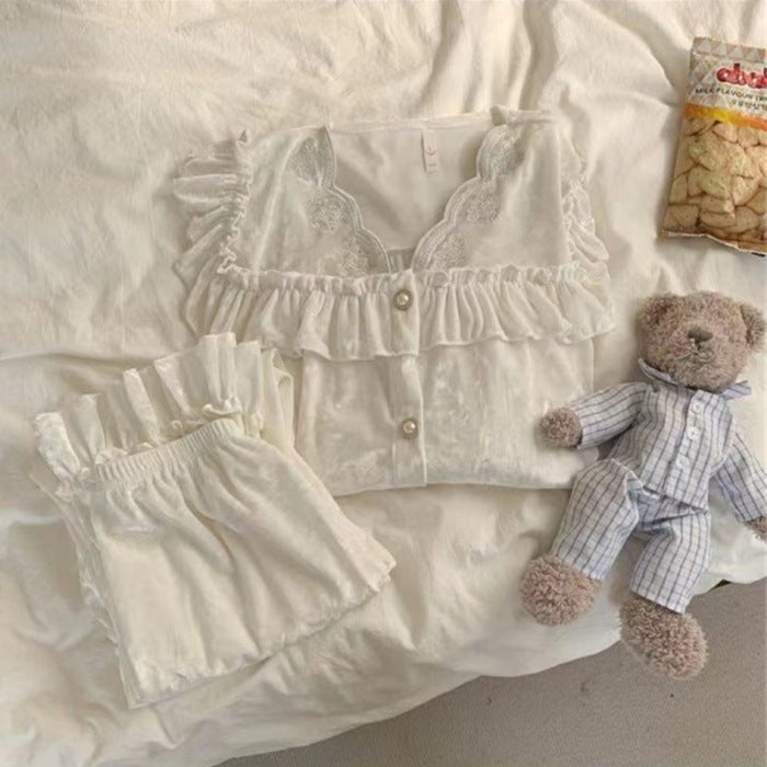 Korean Velvet Pajamas Set for Women Autumn-Winter 707# White  - Image 1