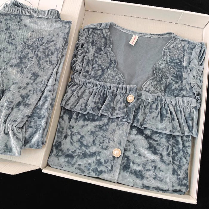 Korean Velvet Pajamas Set for Women Autumn-Winter 707# White  - Image 4