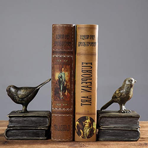 SHTWX Home Decorative Birds & Books Vintage Design Resin Bookshelf Bookends,Paper Weights, Book Ends,Bookend Supports, Book Stoppers, Set of 2 - Image 1