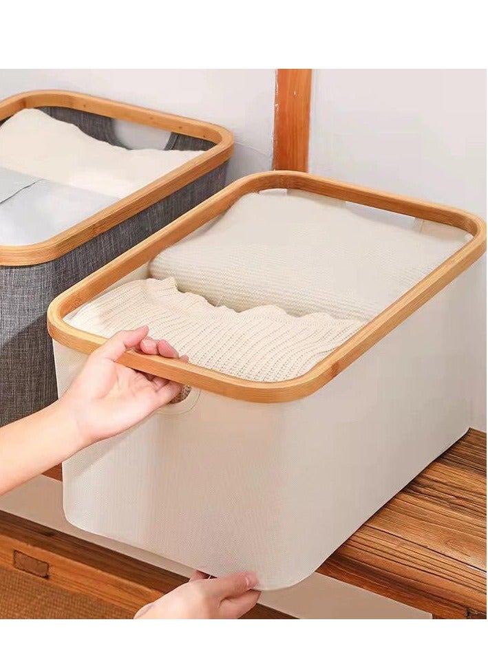 Living Bamboo Laundry Sorting Basket with Lid, Portable Foldable Laundry Basket with Wooden Frame  - Image 1