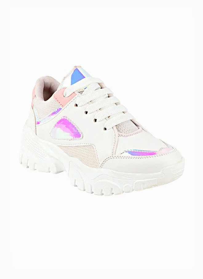 شوتوبيا Shoetopia Girls White Color-Blocked Lace -up Sneakers