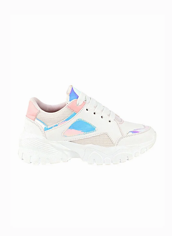 شوتوبيا Shoetopia Girls White Color-Blocked Lace -up Sneakers