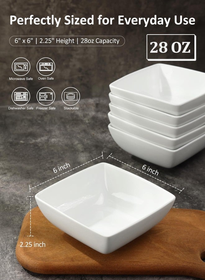 Yedio Porcelain Soup Bowls Set of 6, 28 OZ Square Cereal Bowls, Rice Bowl, for Ice Cream and Dessert Snack, Wedding Party Gift, Microwave Safe Bowl - Image 2