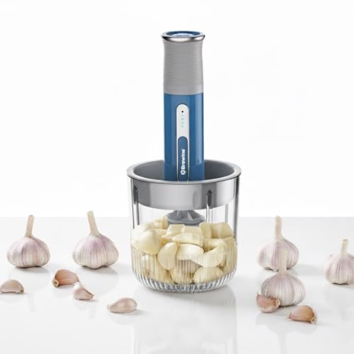 Brewine USB Cordless Vegetable Chopper & Garlic Peeler, 400ml Glass Bowl, Chop, Mince, Puree & Whisk, Stainless Steel Blades, Anti-Skid Pad, One-Touch Operation, 3 Mini Bowls Included, Rechargeable - Image 1
