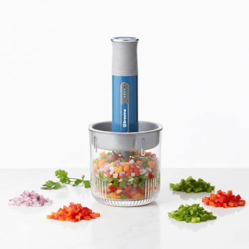 Brewine USB Cordless Vegetable Chopper & Garlic Peeler, 400ml Glass Bowl, Chop, Mince, Puree & Whisk, Stainless Steel Blades, Anti-Skid Pad, One-Touch Operation, 3 Mini Bowls Included, Rechargeable - Image 2
