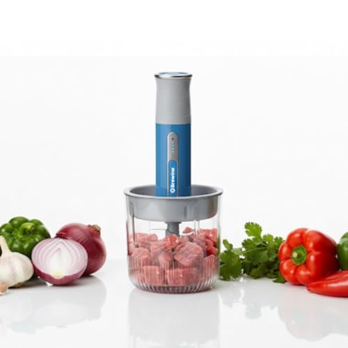 Brewine USB Cordless Vegetable Chopper & Garlic Peeler, 400ml Glass Bowl, Chop, Mince, Puree & Whisk, Stainless Steel Blades, Anti-Skid Pad, One-Touch Operation, 3 Mini Bowls Included, Rechargeable - Image 3