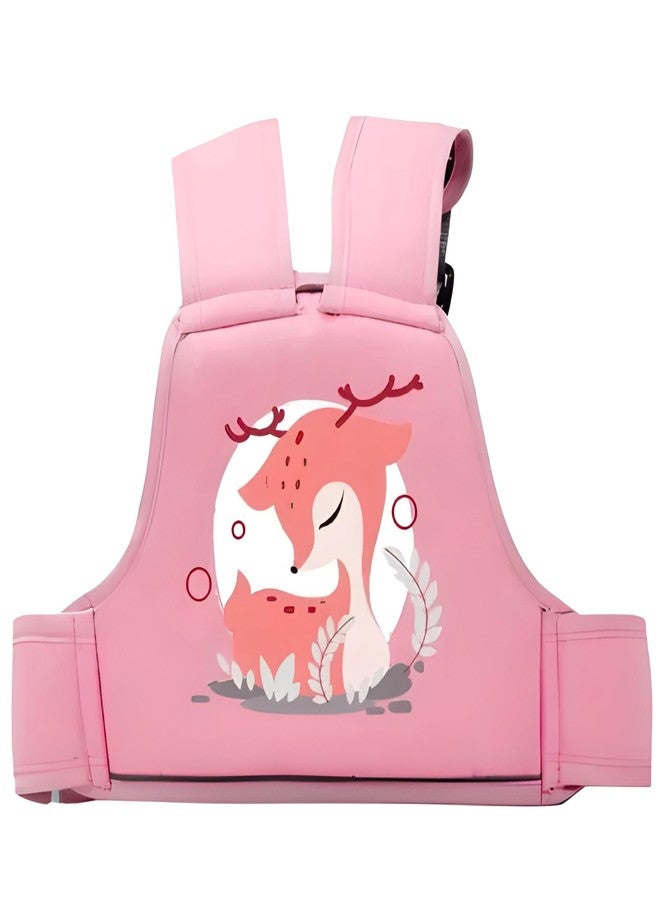 PAX PARROT Kids Safety Belt for Two Wheeler, Bike, Activa & Scotty – Backpack Style with Reflective Straps, Breathable Net, Deer Design, Double-Stitched for Durability (Pink) - Image 1