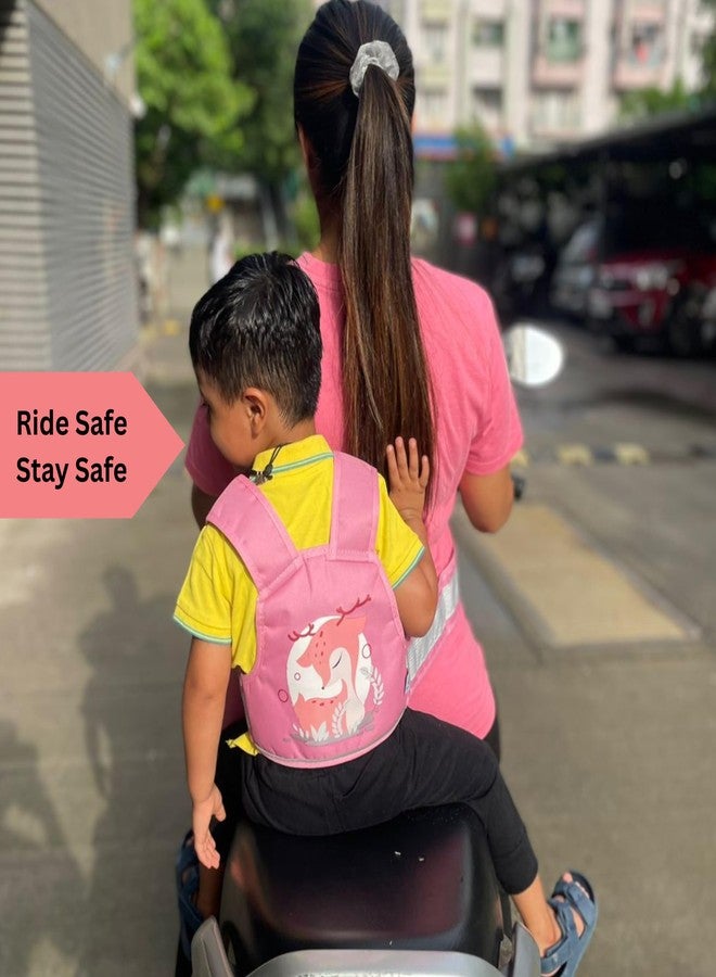 PAX PARROT Kids Safety Belt for Two Wheeler, Bike, Activa & Scotty – Backpack Style with Reflective Straps, Breathable Net, Deer Design, Double-Stitched for Durability (Pink) - Image 3