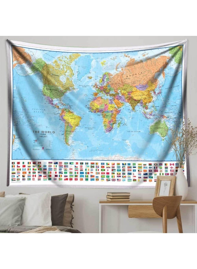 بساط حائط بخريطة العالم، نسيج توزيع جغرافي مع أعلام الدول، 80 × 60 بوصة - Image 2