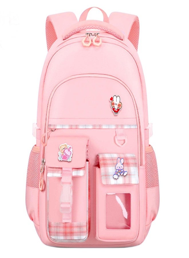MININAI Cute Backpack for Teen Girls Kids Kawaii Bookbag Large School Back Packs Aesthetic Travel Daypack Ages 6-8 8-10 10-12 (Pink,L) - Image 1