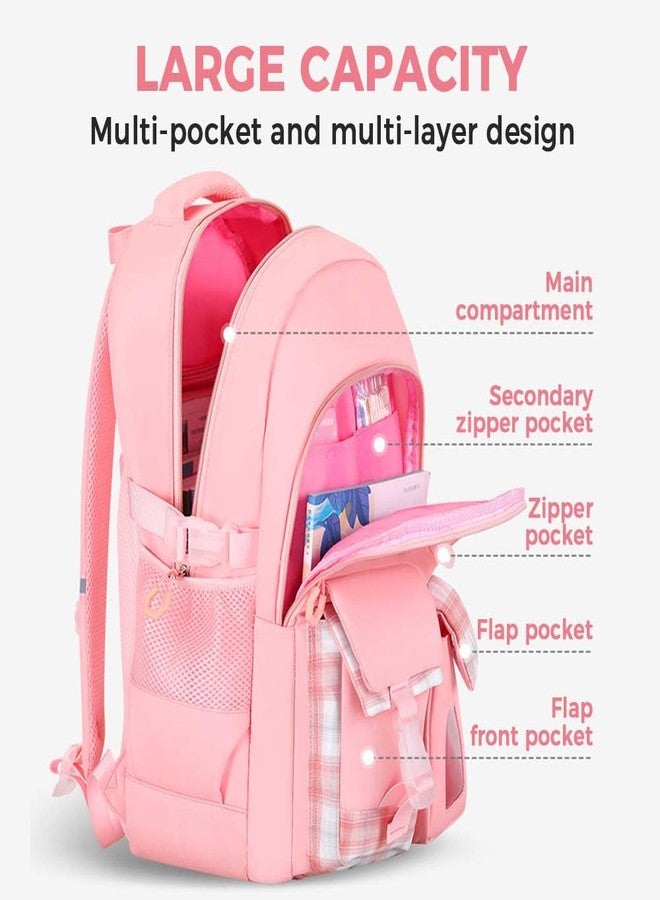 MININAI Cute Backpack for Teen Girls Kids Kawaii Bookbag Large School Back Packs Aesthetic Travel Daypack Ages 6-8 8-10 10-12 (Pink,L) - Image 3