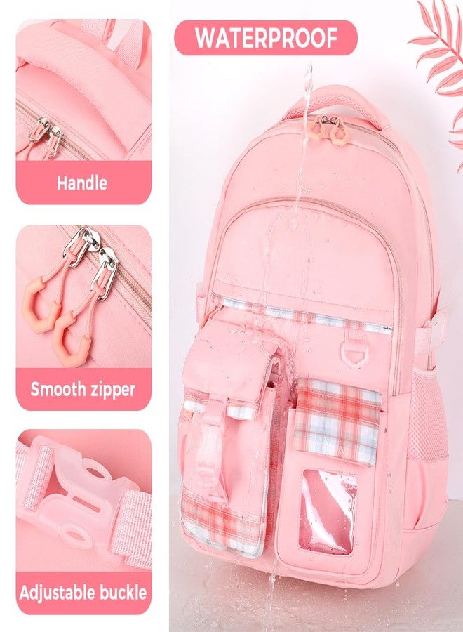 MININAI Cute Backpack for Teen Girls Kids Kawaii Bookbag Large School Back Packs Aesthetic Travel Daypack Ages 6-8 8-10 10-12 (Pink,L) - Image 5