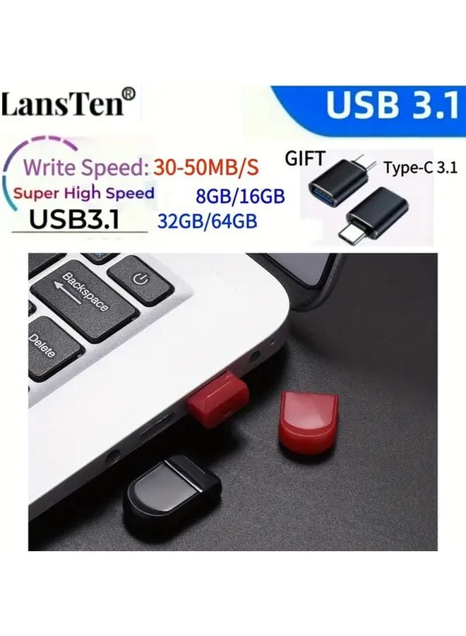 LansTen 64GB Red USB 3.1 Flash Drive High Speed Pen Drive With Type C Adapter - Image 5