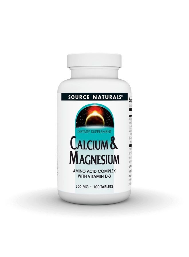Source Naturals Calcium & Magnesium, Amino Acid Chelate with Vitamin D-3, 300 MG - 100 Tablets  - Image 1