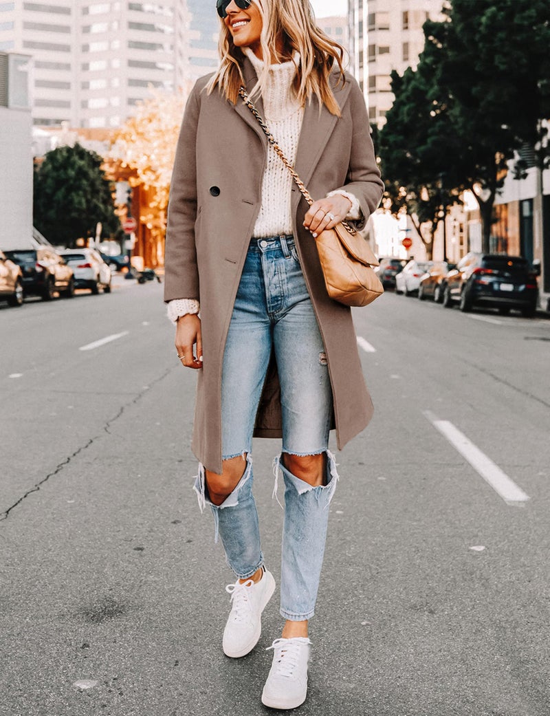 Hooever Women's Winter Wool Coat Casual Notch Lapel Single-Breasted Peacoat(Camel-XL) - Image 2