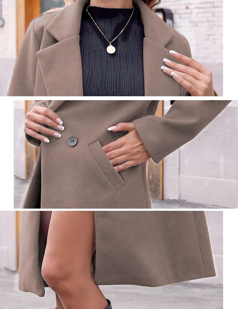 Hooever Women's Winter Wool Coat Casual Notch Lapel Single-Breasted Peacoat(Camel-XL) - Image 5