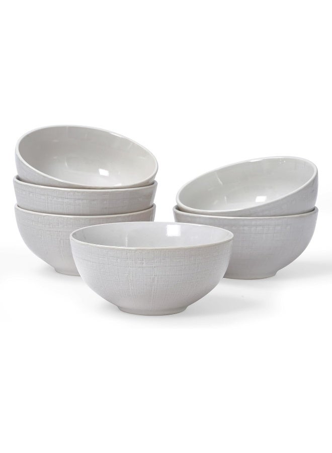 Famiware Moonlight 6 Piece Stoneware Bowls Set with Linen Finish in 5.5 inches, Serving Bowl for Cereal, Soup, Rice, Pasta, Scratch Resistant, Microwave & Dishwasher Safe, White  - Image 1