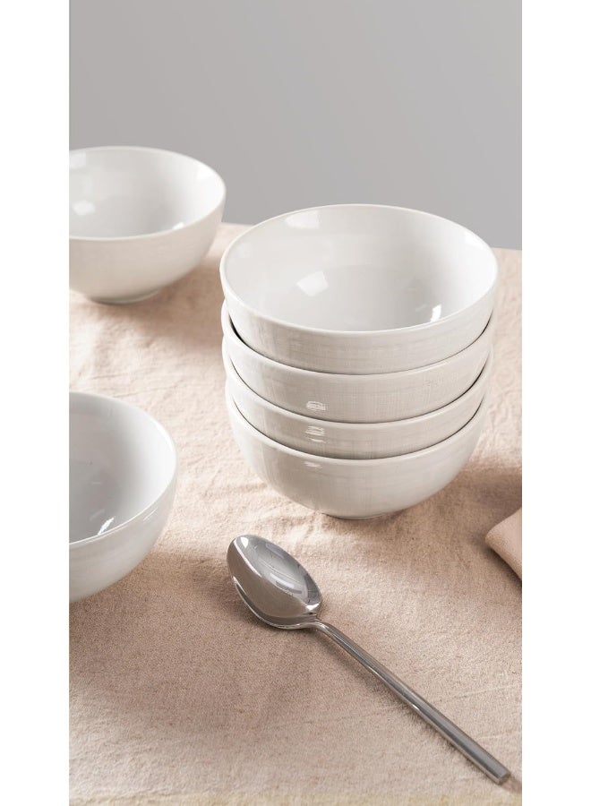 Famiware Moonlight 6 Piece Stoneware Bowls Set with Linen Finish in 5.5 inches, Serving Bowl for Cereal, Soup, Rice, Pasta, Scratch Resistant, Microwave & Dishwasher Safe, White  - Image 4