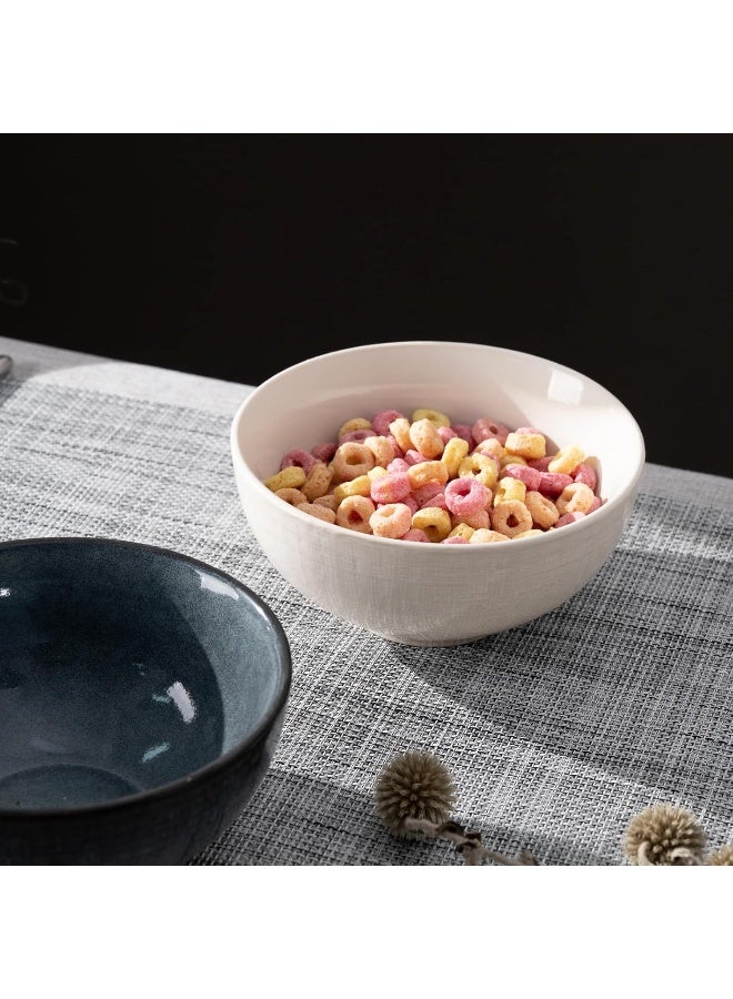Famiware Moonlight 6 Piece Stoneware Bowls Set with Linen Finish in 5.5 inches, Serving Bowl for Cereal, Soup, Rice, Pasta, Scratch Resistant, Microwave & Dishwasher Safe, White  - Image 3