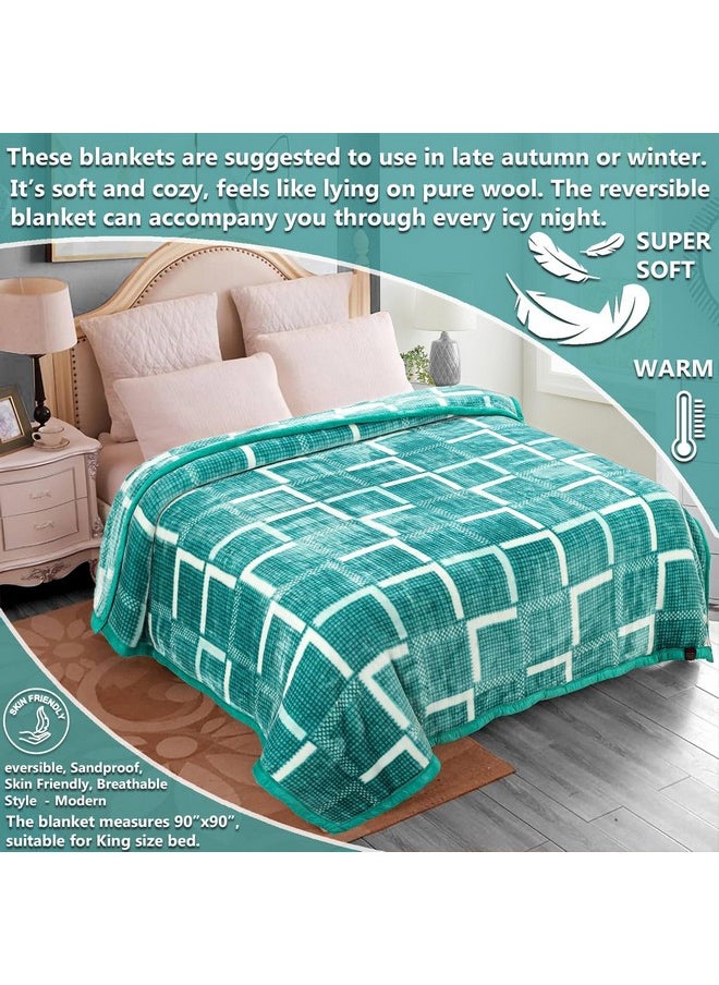 BSB HOME BSB HOME Super Soft Cloudy Printed Double Bed Blanket for Heavy Winter, Single Ply Mink Blanket King Size with 220 x 230 Cm - 3.5 Kg (Light Green & White, Pack of 1)  - Image 2