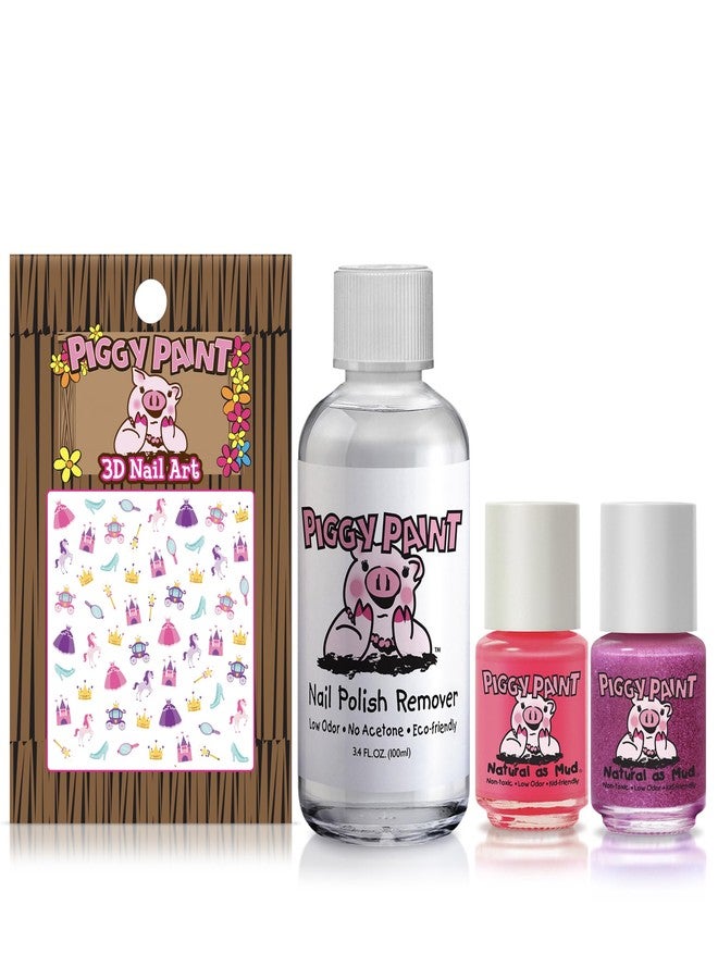 Piggy Paint | 100% Non-Toxic Girls Nail Polish | Safe, Cruelty-free, Vegan, & Low Odor Nail Polish for Kids | Pretty Princess (2 Polish, 1 Remover & Nail Art Gift Set) - Image 2