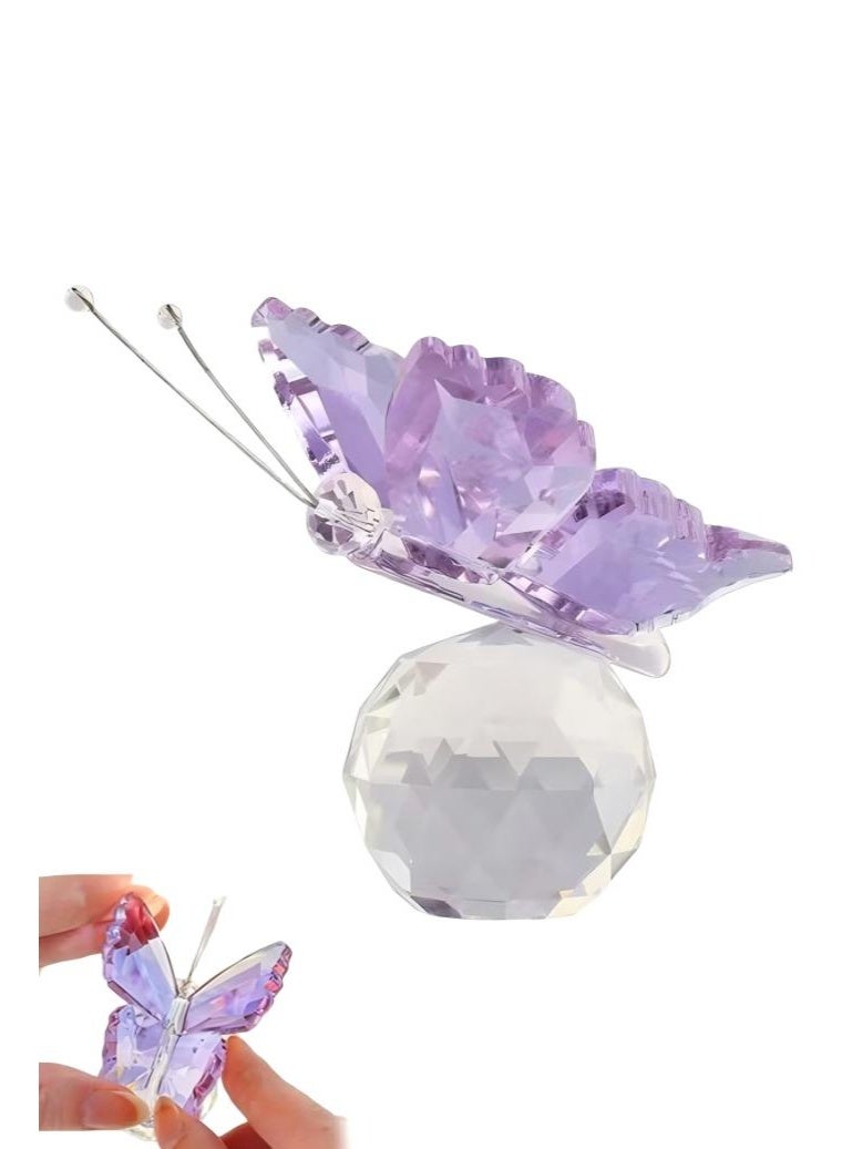 Purple Crystal Flying Butterfly with Crystal Ball Base Figurine Collection Cut Glass Ornament Statue Animal Collectible - Image 1